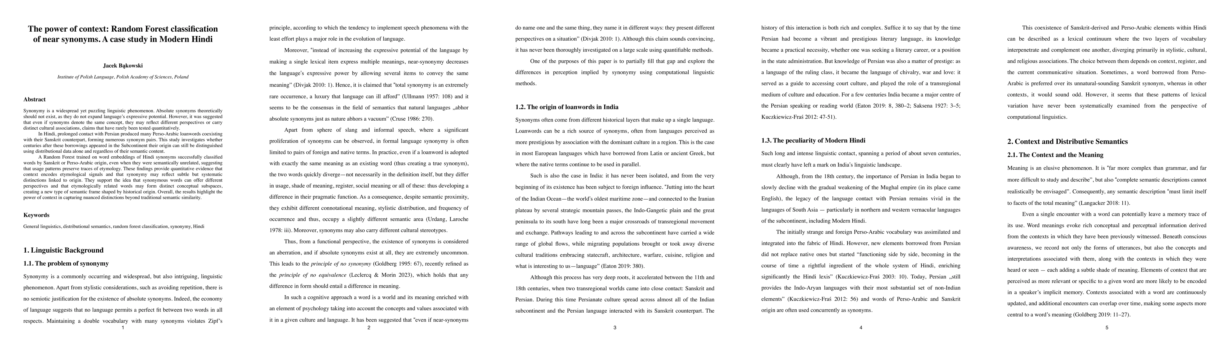 Thumbnail for The power of context: Random Forest classification of near synonyms. A case study in Modern Hindi
