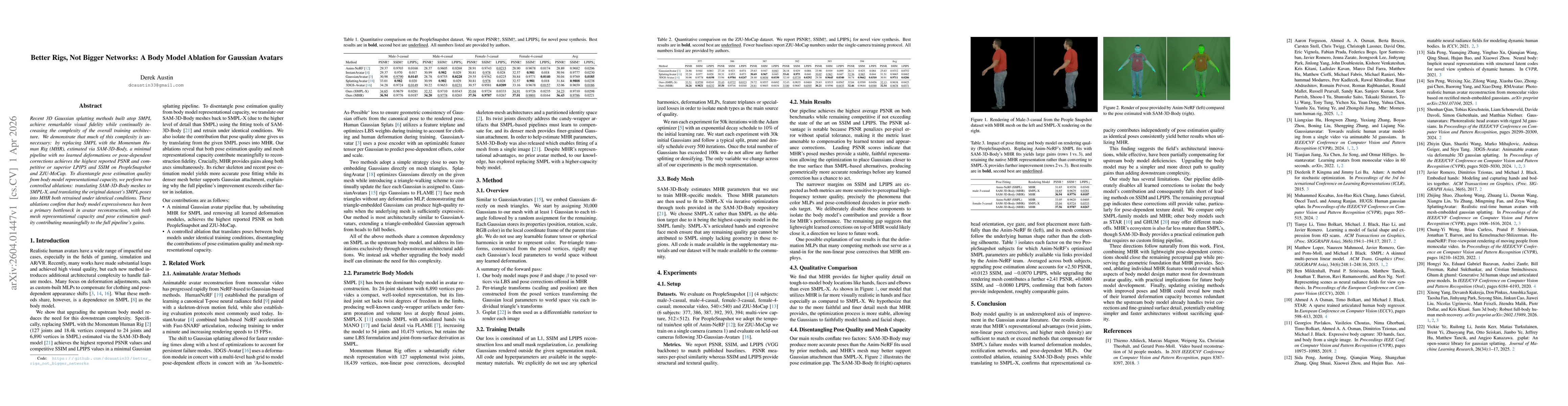 Thumbnail for Better Rigs, Not Bigger Networks: A Body Model Ablation for Gaussian Avatars