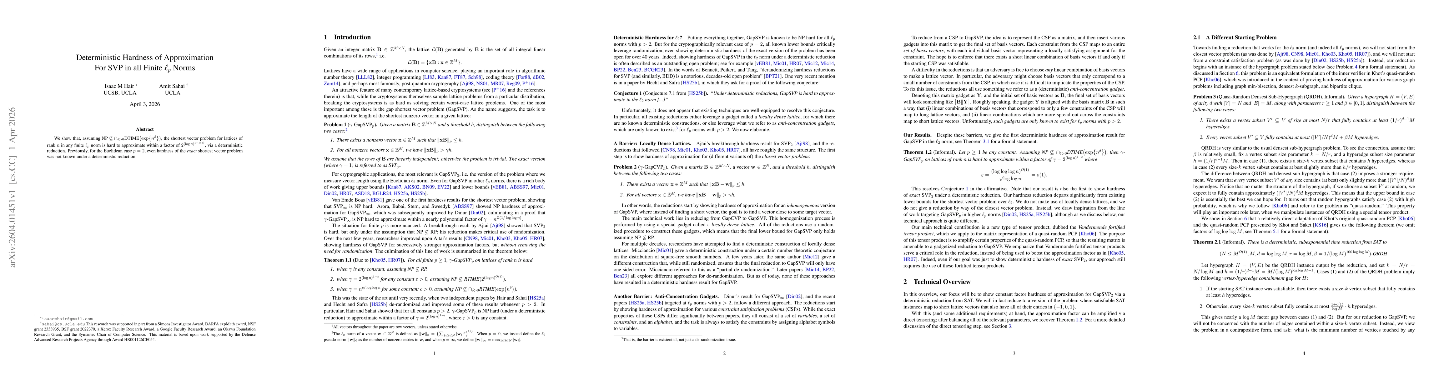 Thumbnail for Deterministic Hardness of Approximation For SVP in all Finite $\ell_p$ Norms