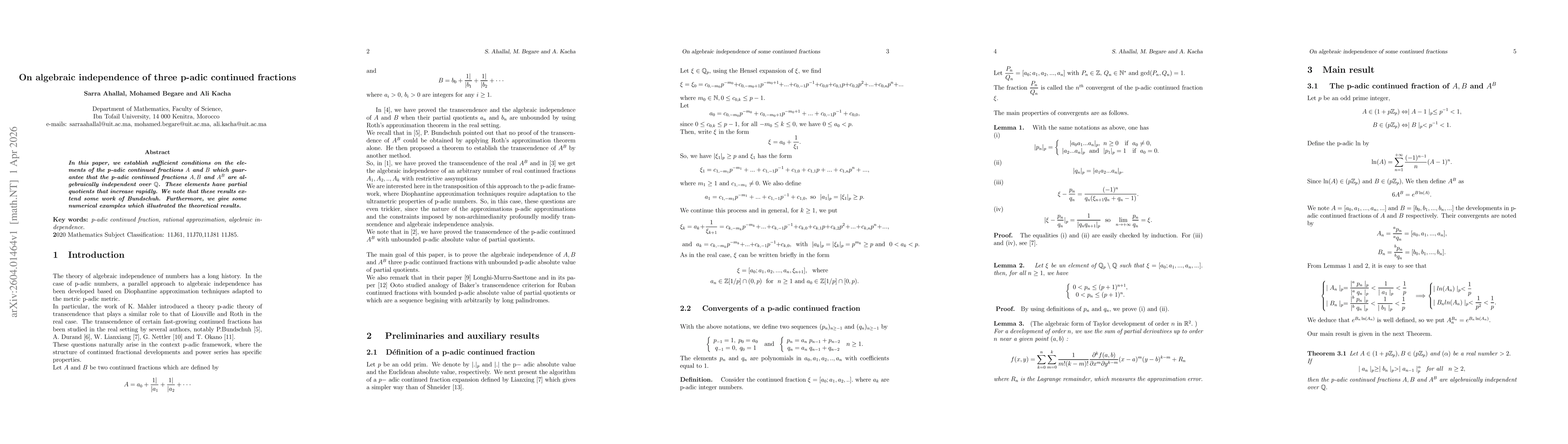 Thumbnail for On algebraic independence of three p-adic continued fractions