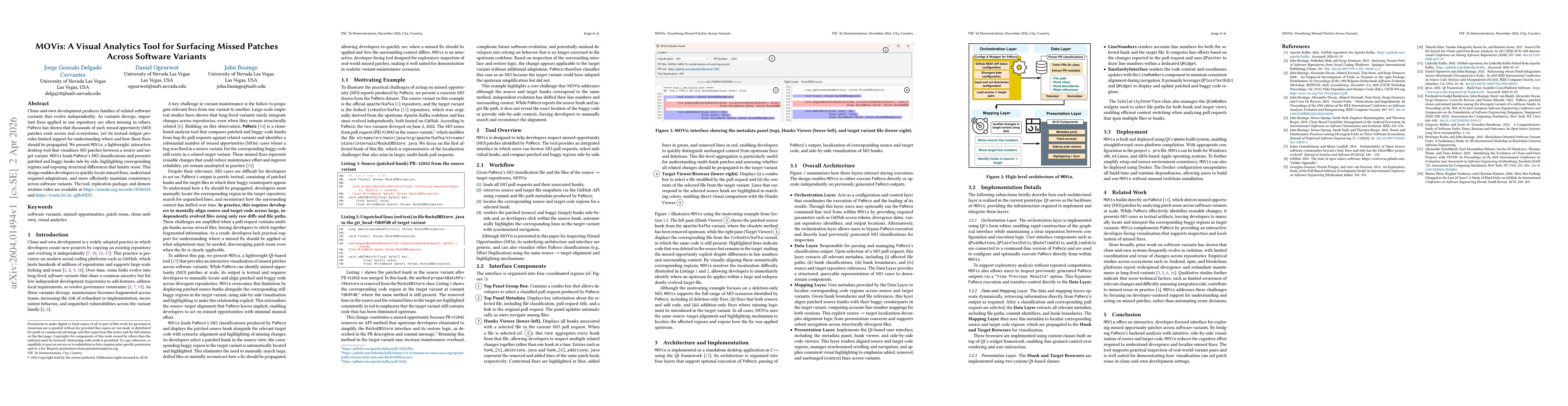 Thumbnail for MOVis: A Visual Analytics Tool for Surfacing Missed Patches Across Software Variants