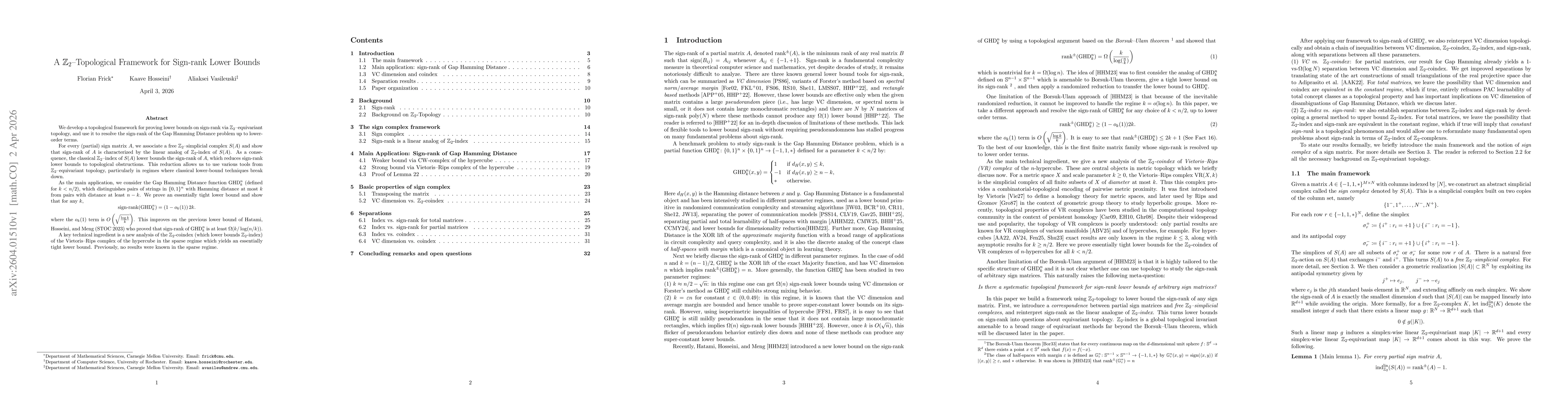 Thumbnail for A $\mathbb{Z}_2$-Topological Framework for Sign-rank Lower Bounds