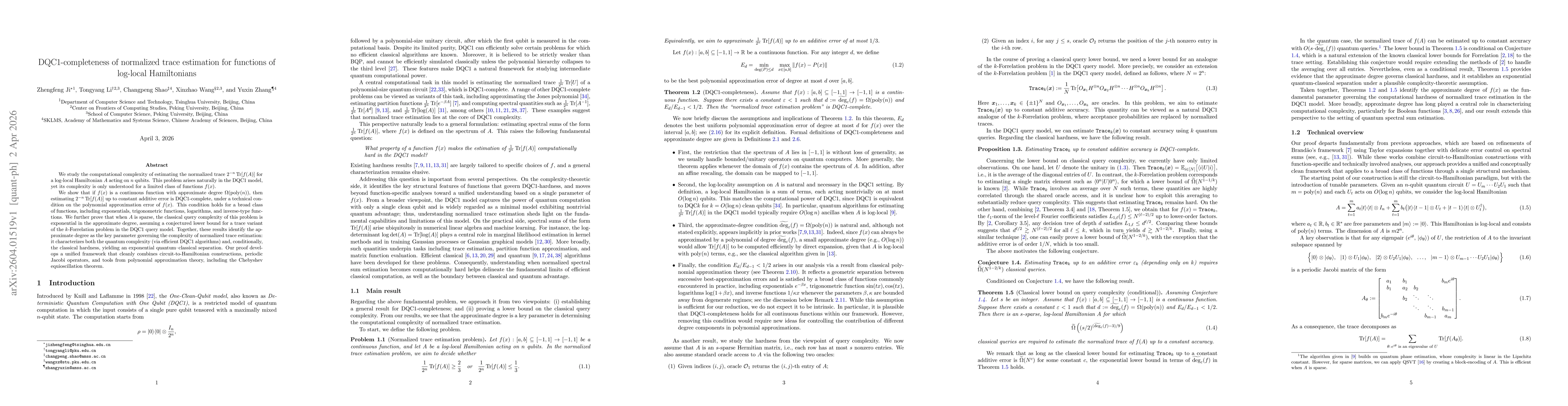 Thumbnail for DQC1-completeness of normalized trace estimation for functions of log-local Hamiltonians