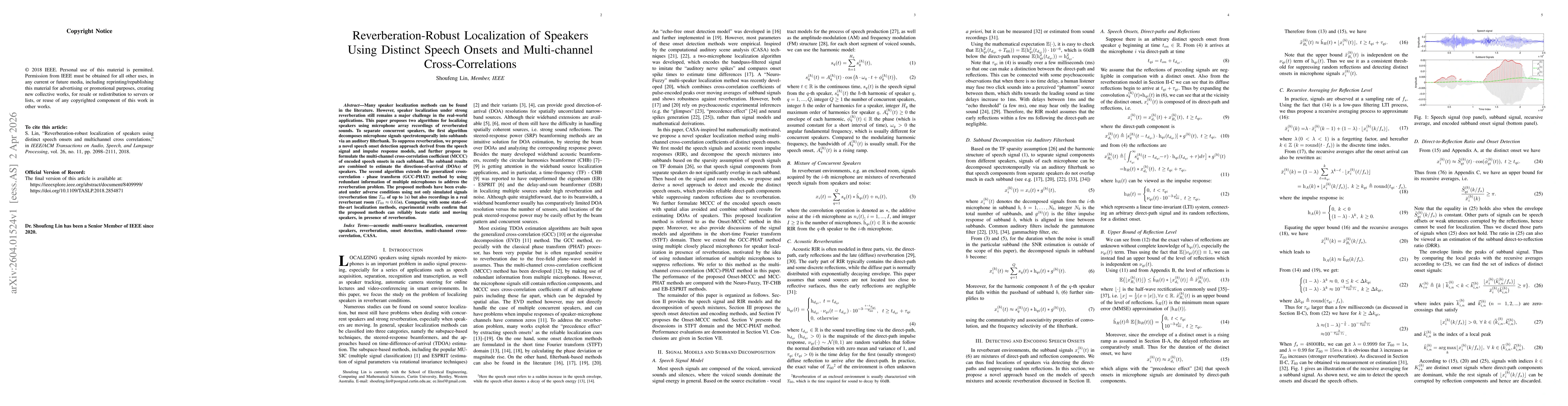 Thumbnail for Reverberation-Robust Localization of Speakers Using Distinct Speech Onsets and Multi-channel Cross-Correlations