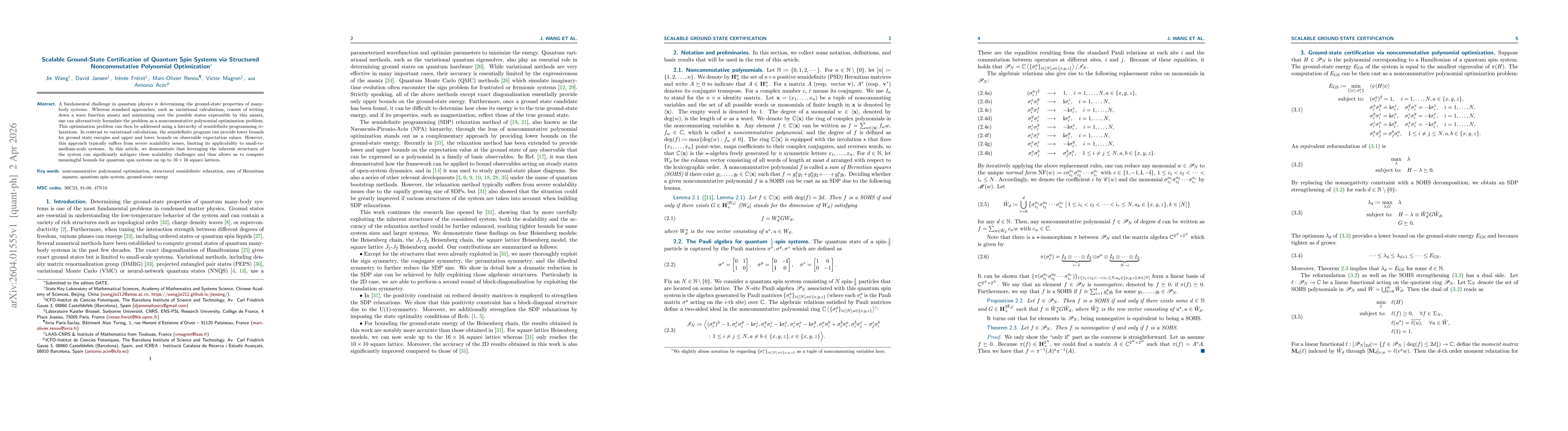 Thumbnail for Scalable Ground-State Certification of Quantum Spin Systems via Structured Noncommutative Polynomial Optimization