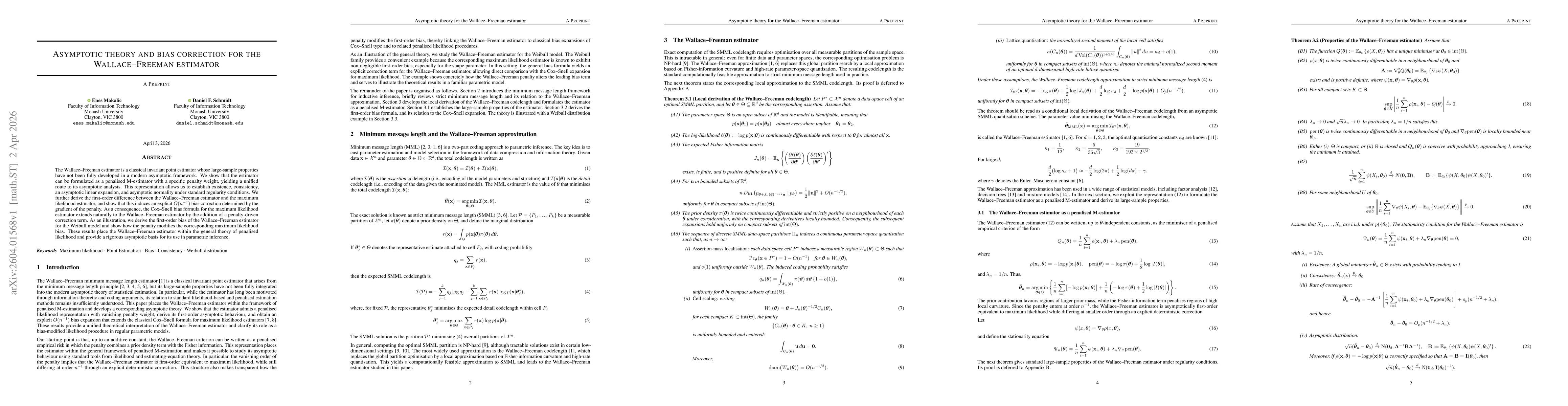 Thumbnail for Asymptotic theory and bias correction for the Wallace--Freeman estimator