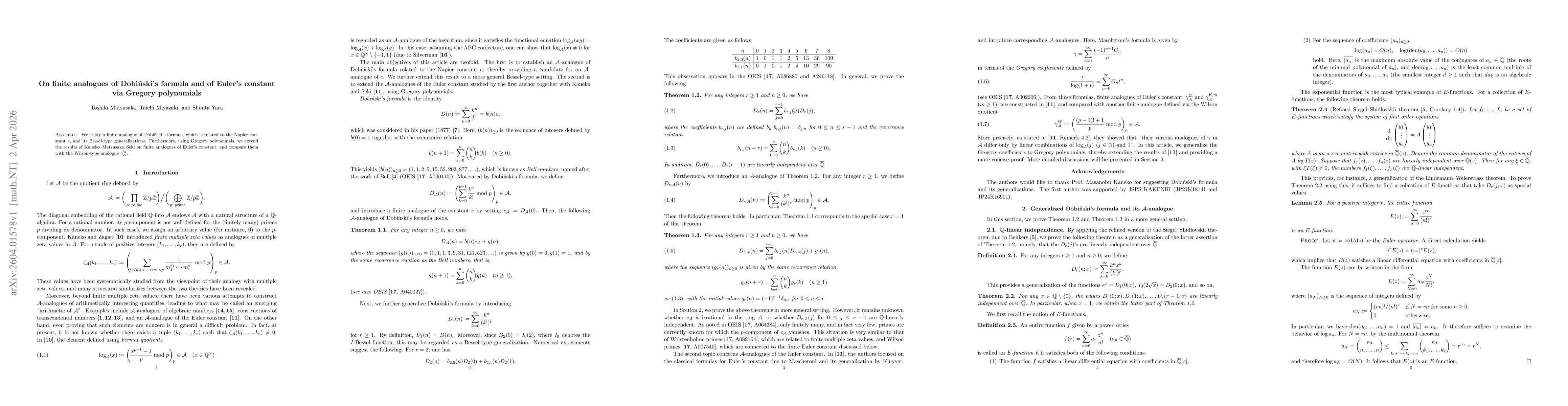 Thumbnail for On finite analogues of Dobiński's formula and of Euler's constant via Gregory polynomials