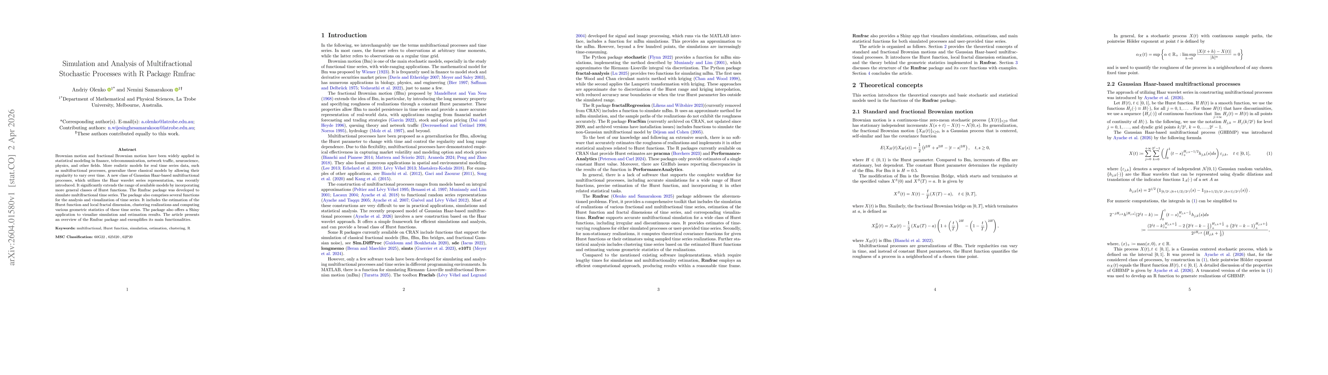 Thumbnail for Simulation and Analysis of Multifractional Stochastic Processes with R Package Rmfrac