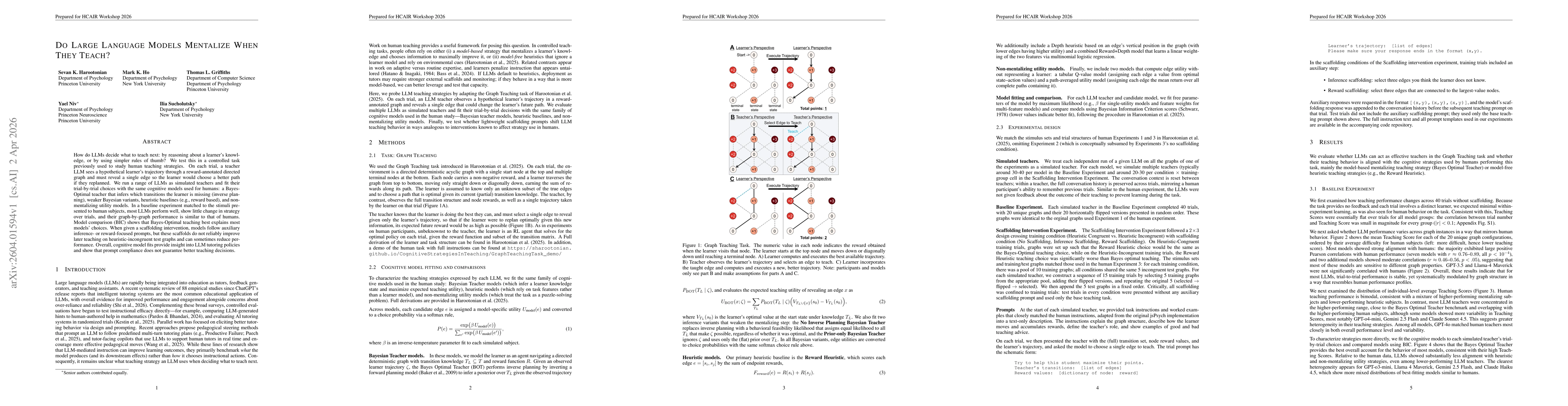 Thumbnail for Do Large Language Models Mentalize When They Teach?