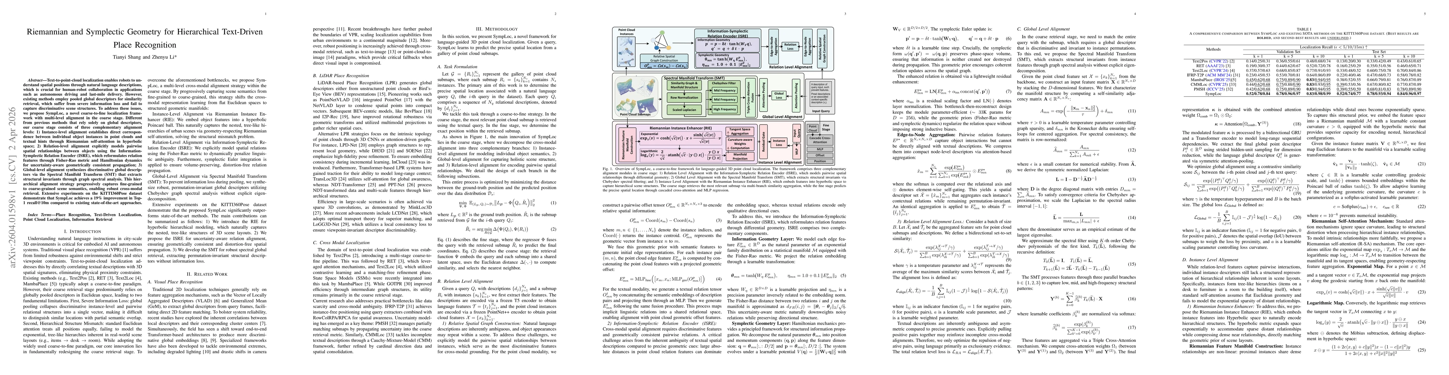 Thumbnail for Riemannian and Symplectic Geometry for Hierarchical Text-Driven Place Recognition
