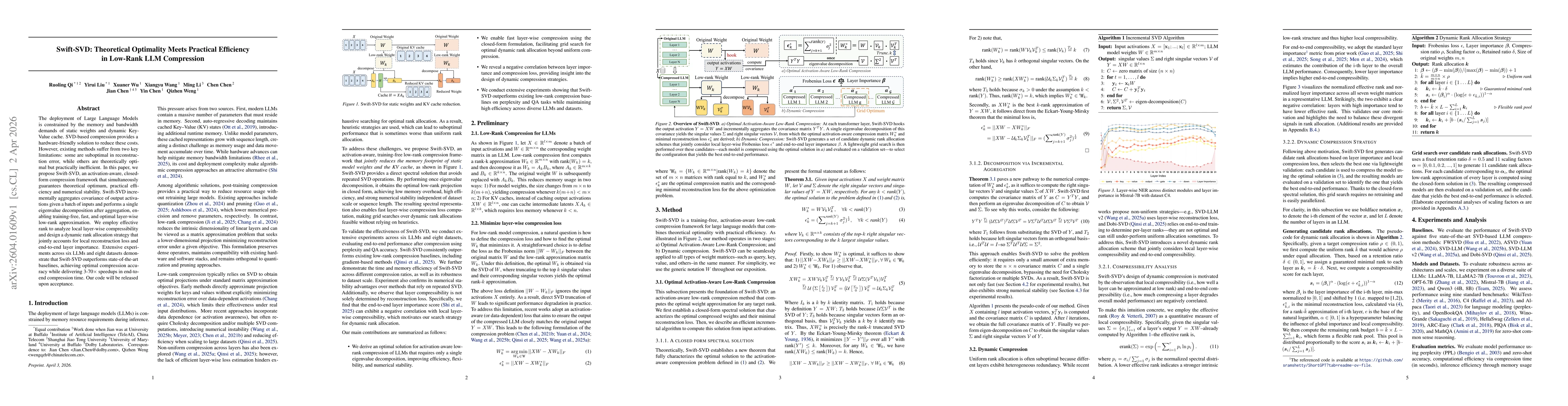 Thumbnail for Swift-SVD: Theoretical Optimality Meets Practical Efficiency in Low-Rank LLM Compression