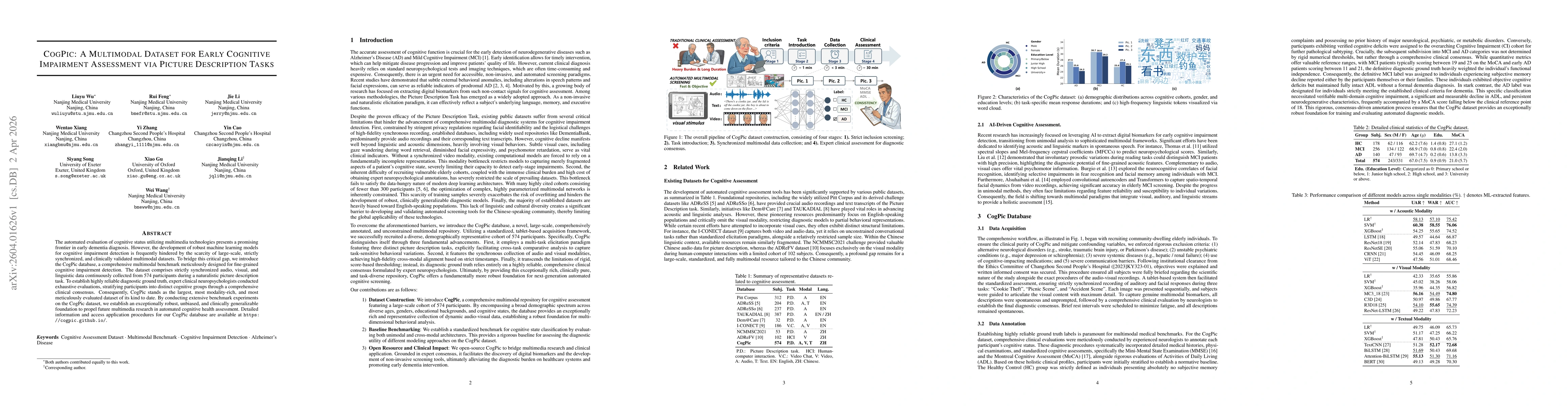 Thumbnail for CogPic: A Multimodal Dataset for Early Cognitive Impairment Assessment via Picture Description Tasks