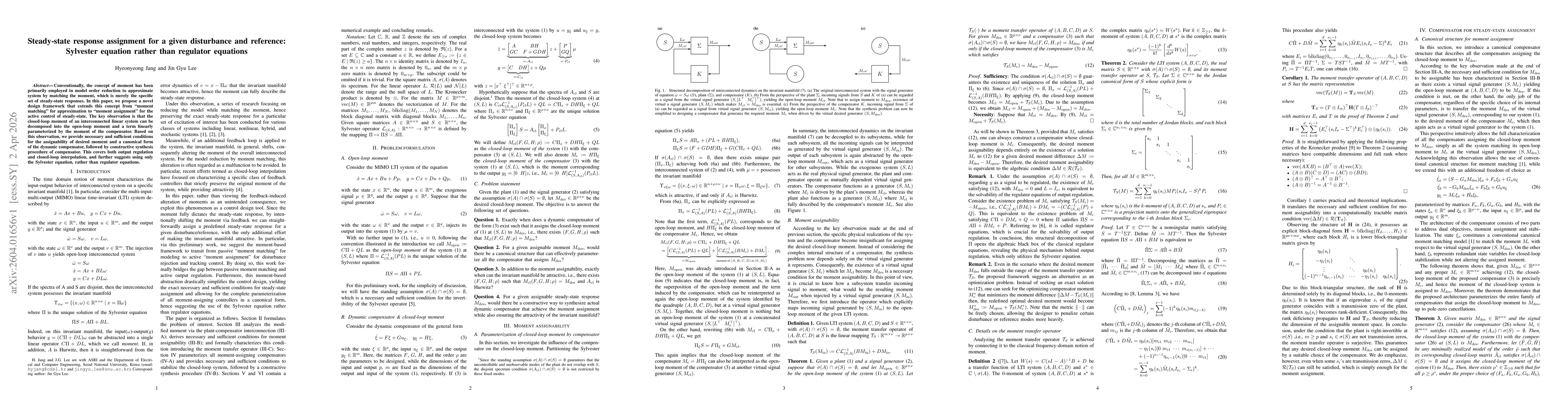 Thumbnail for Steady-state response assignment for a given disturbance and reference: Sylvester equation rather than regulator equations