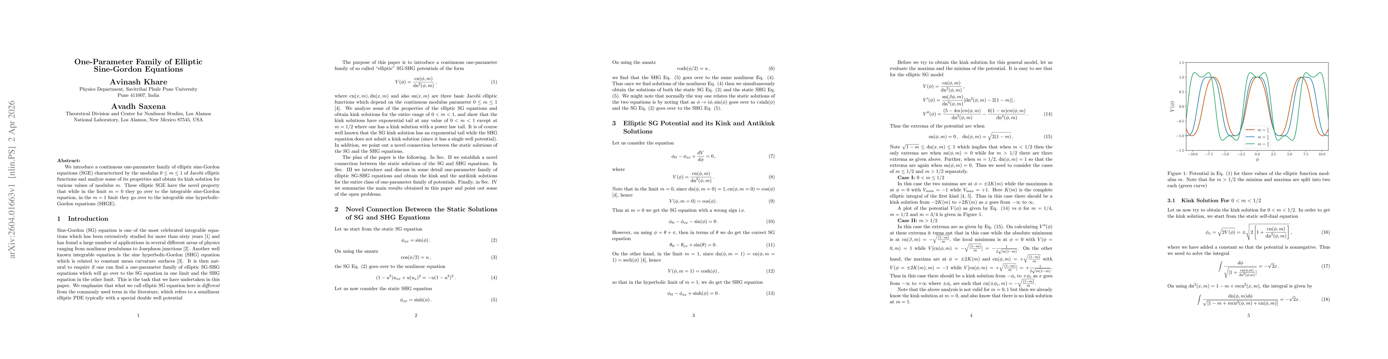 Thumbnail for One-Parameter Family of Elliptic Sine-Gordon Equations