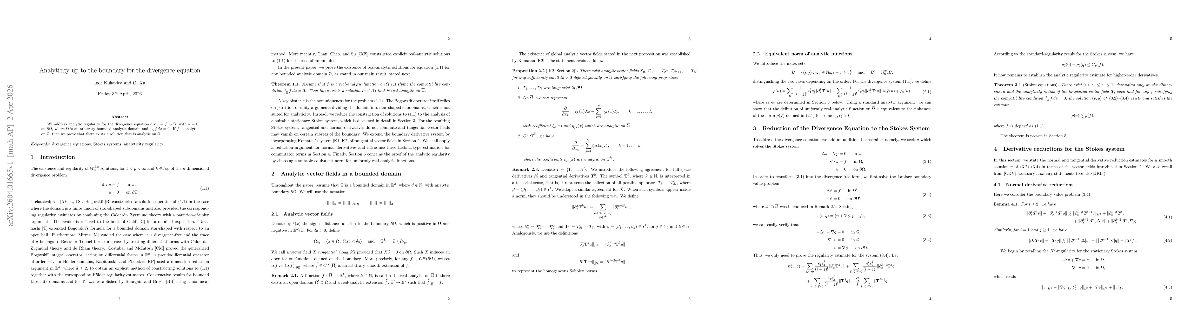 Thumbnail for Analyticity up to the boundary for the divergence equation