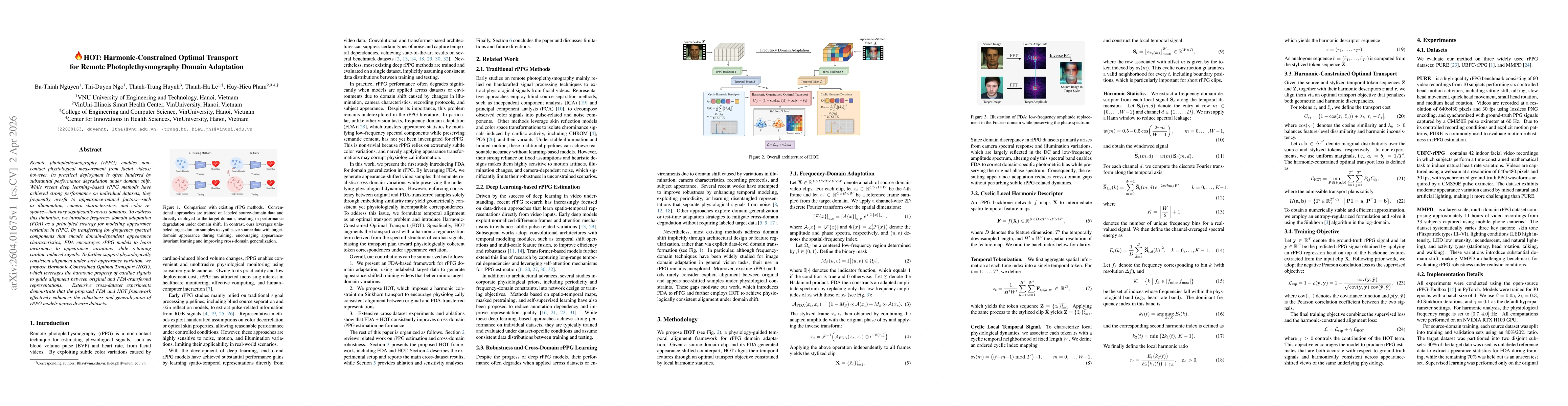 Thumbnail for HOT: Harmonic-Constrained Optimal Transport for Remote Photoplethysmography Domain Adaptation