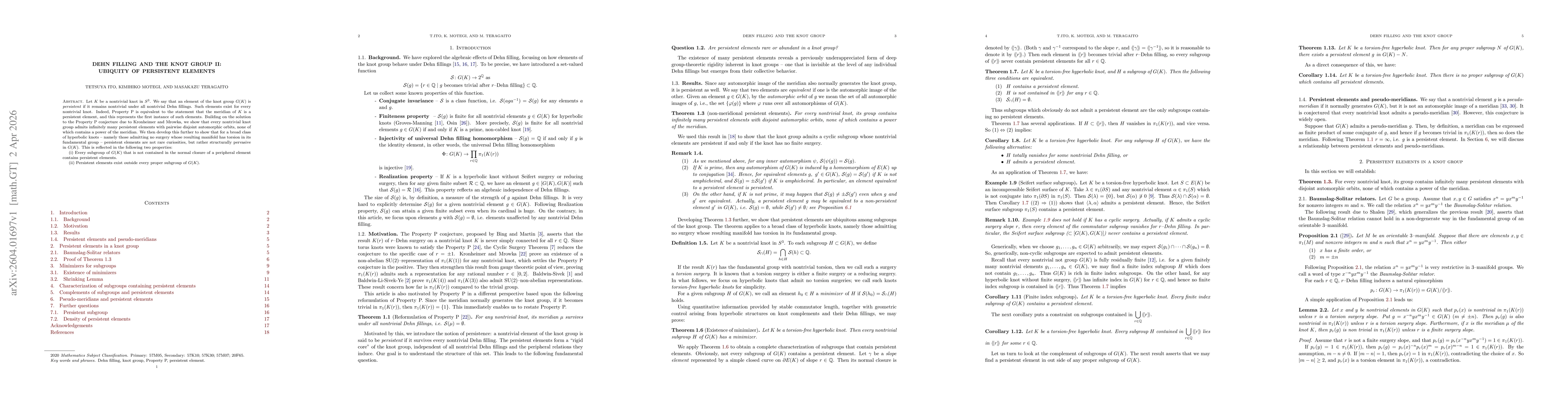 Thumbnail for Dehn filling and the knot group II: Ubiquity of persistent elements