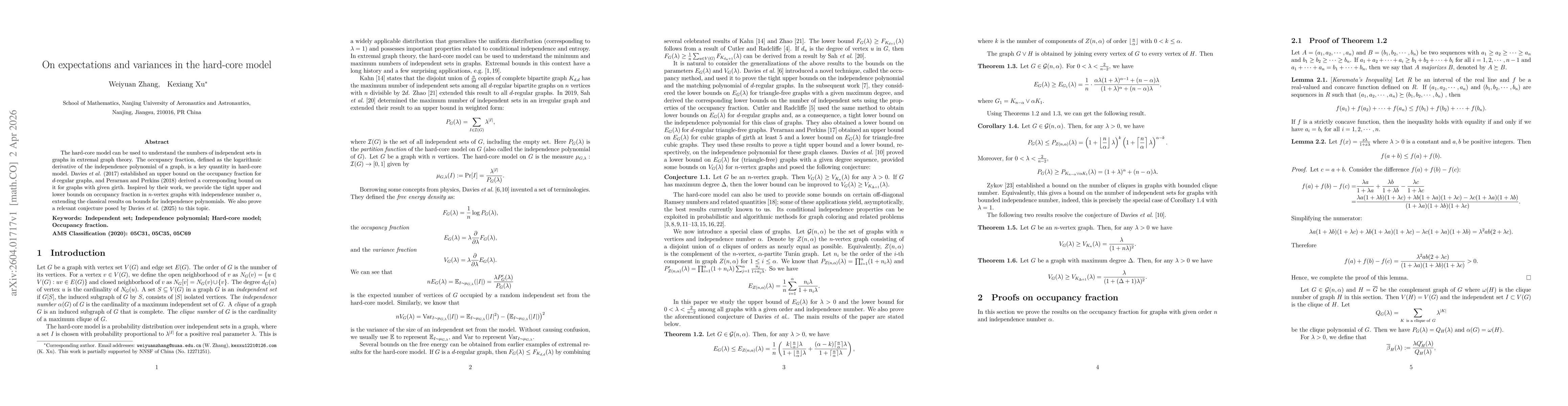 Thumbnail for On expectations and variances in the hard-core model
