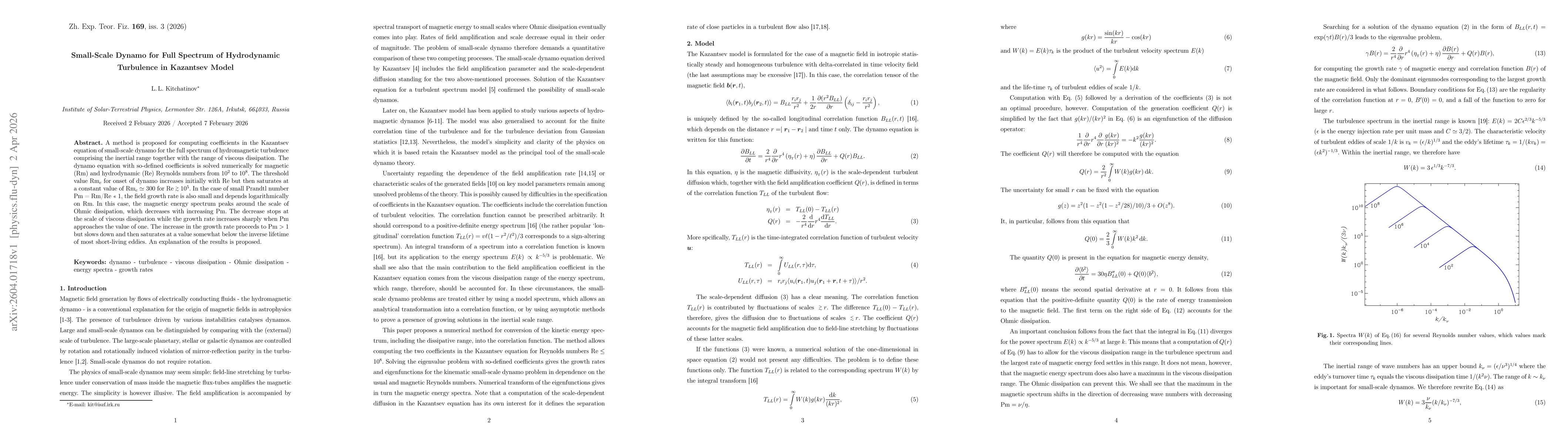 Thumbnail for Small-Scale Dynamo for Full Spectrum of Hydrodynamic Turbulence in Kazantsev Model