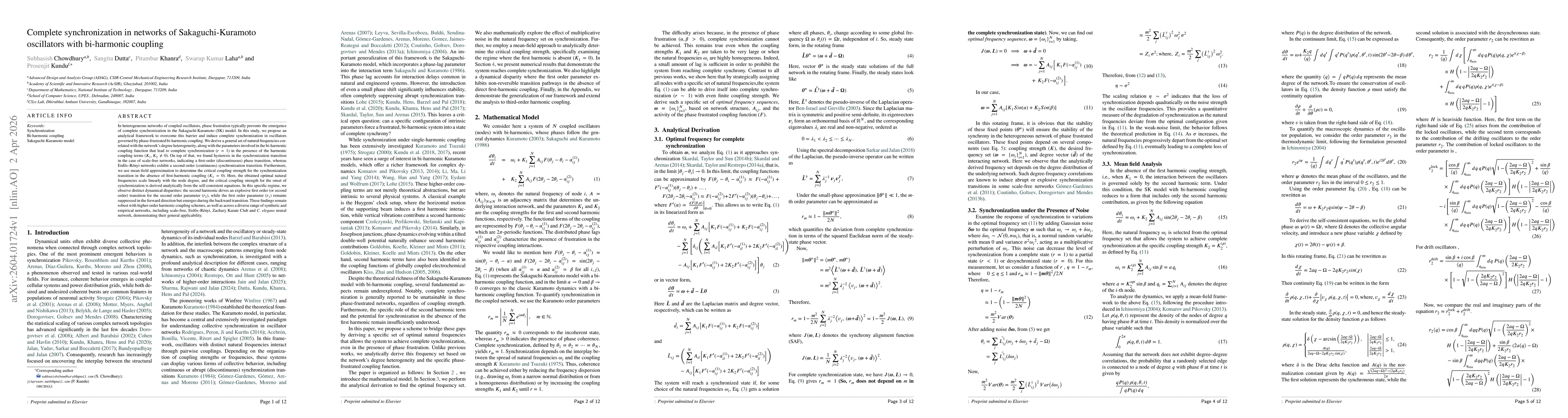 Thumbnail for Complete synchronization in networks of Sakaguchi-Kuramoto oscillators with bi-harmonic coupling