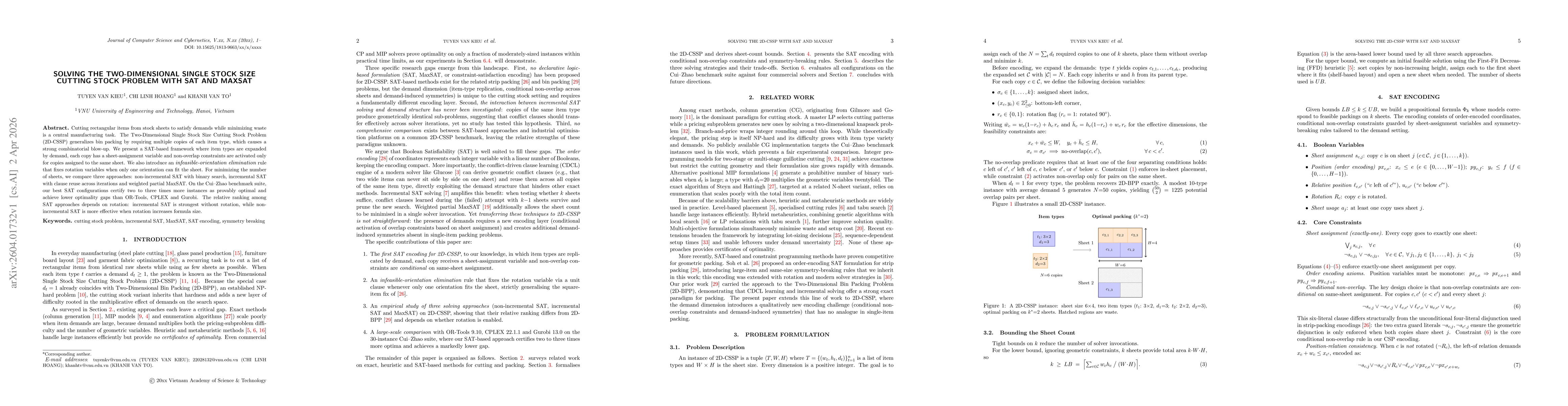Thumbnail for Solving the Two-dimensional single stock size Cuting Stock Problem with SAT and MaxSAT