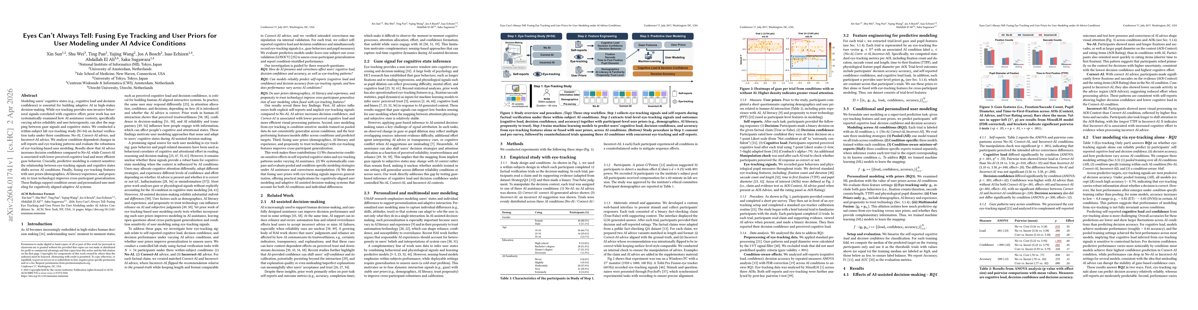 Thumbnail for Eyes Can't Always Tell: Fusing Eye Tracking and User Priors for User Modeling under AI Advice Conditions