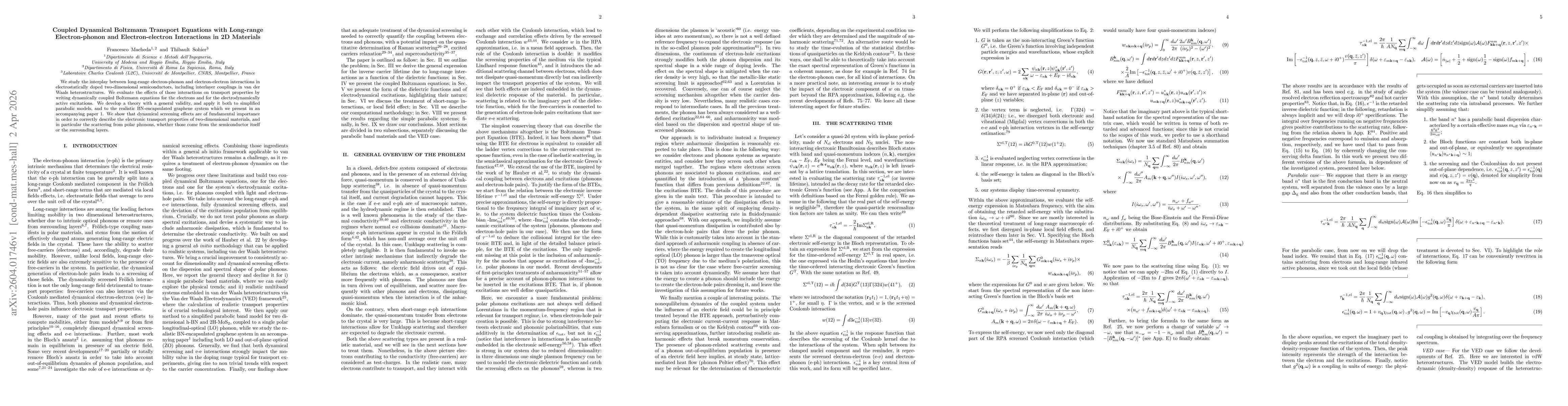 Thumbnail for Coupled dynamical Boltzmann transport equations with long-range electron-phonon and electron-electron interactions in 2D materials