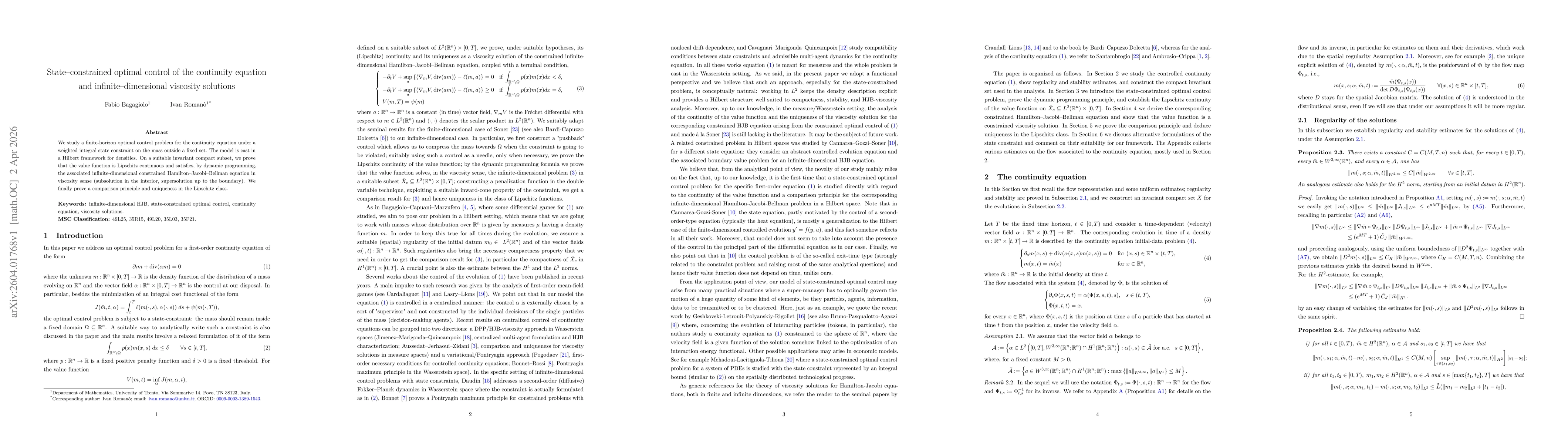 Thumbnail for State-constrained optimal control of the continuity equation and infinite-dimensional viscosity solutions