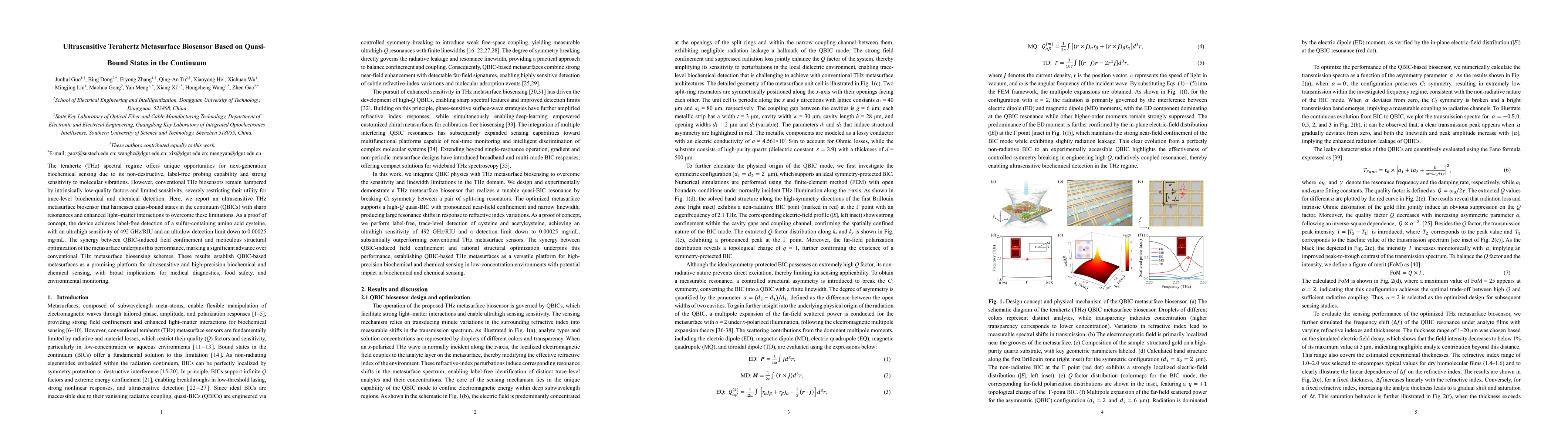 Thumbnail for Ultrasensitive Terahertz Metasurface Biosensor Based on Quasi-Bound States in the Continuum