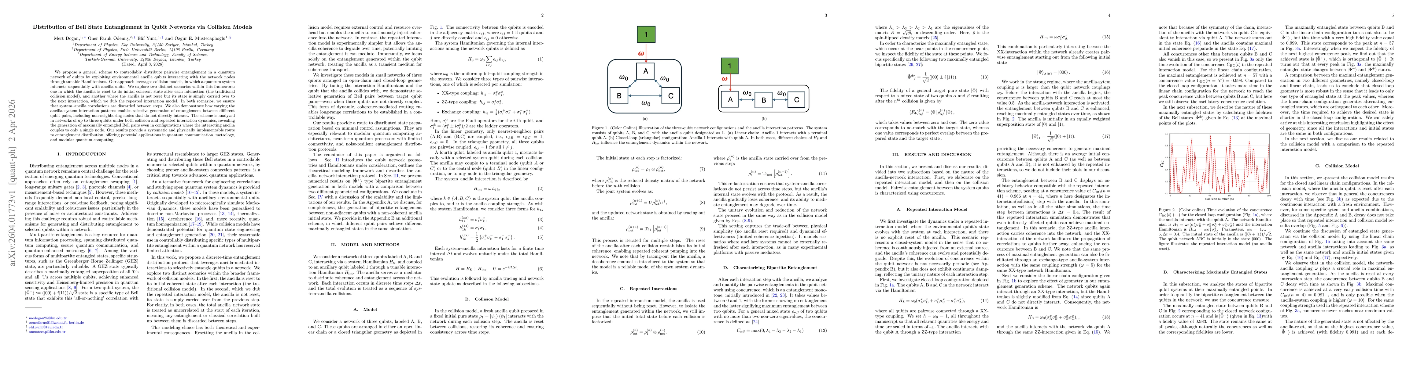 Thumbnail for Distribution of Bell State Entanglement in Qubit Networks via Collision Models