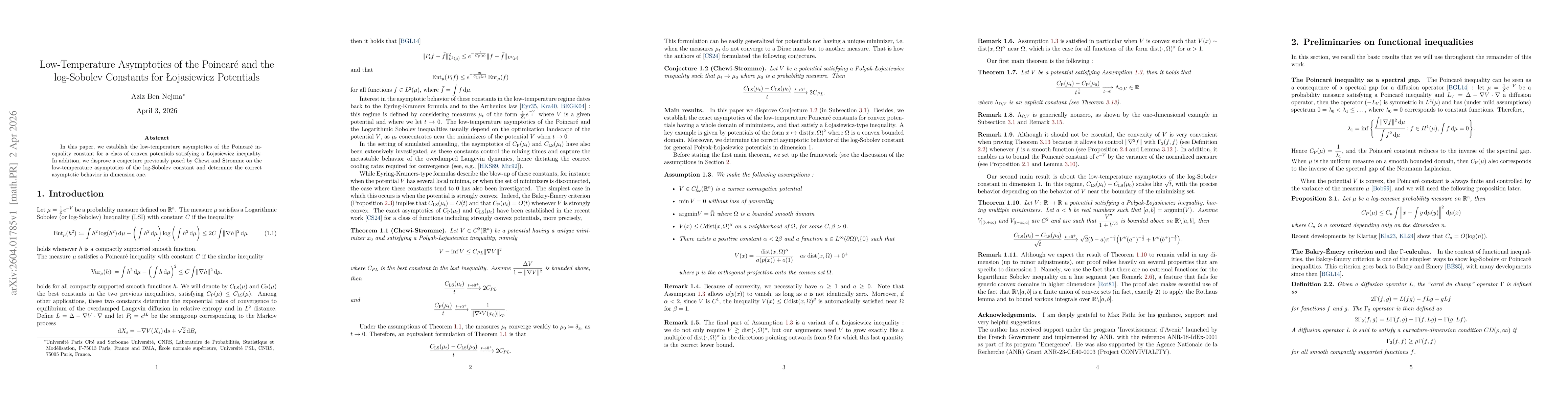 Thumbnail for Low-Temperature Asymptotics of the Poincaré and the log-Sobolev Constants for Łojasiewicz Potentials