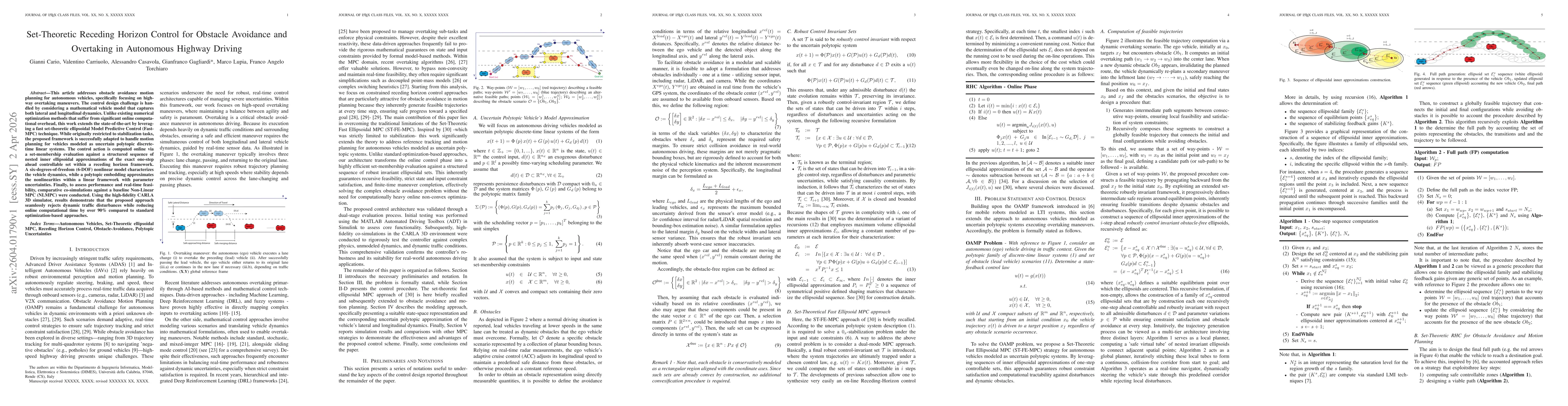Thumbnail for Set-Theoretic Receding Horizon Control for Obstacle Avoidance and Overtaking in Autonomous Highway Driving