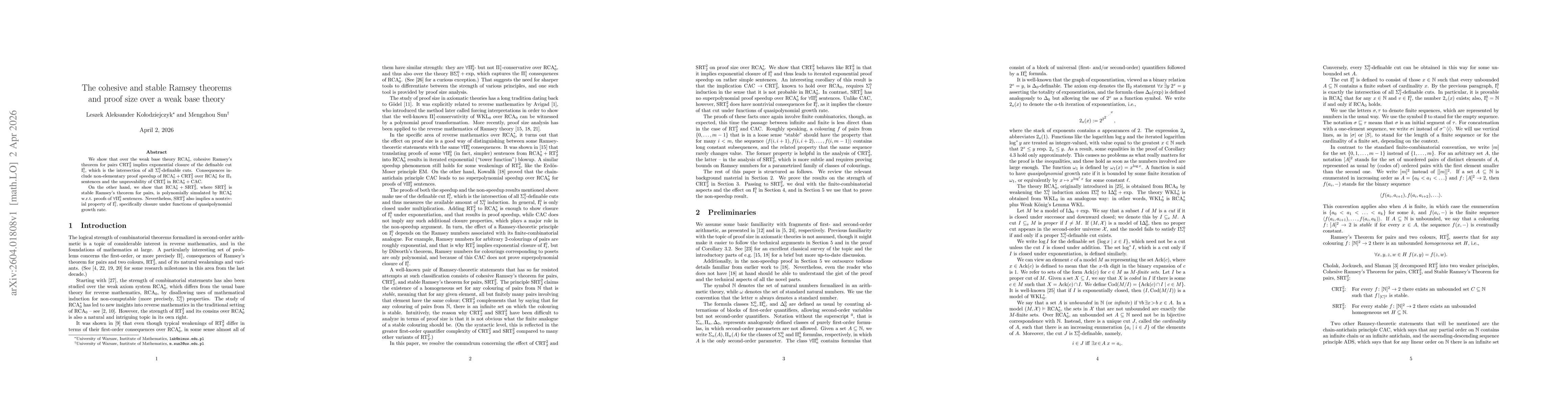 Thumbnail for The cohesive and stable Ramsey theorems and proof size over a weak base theory