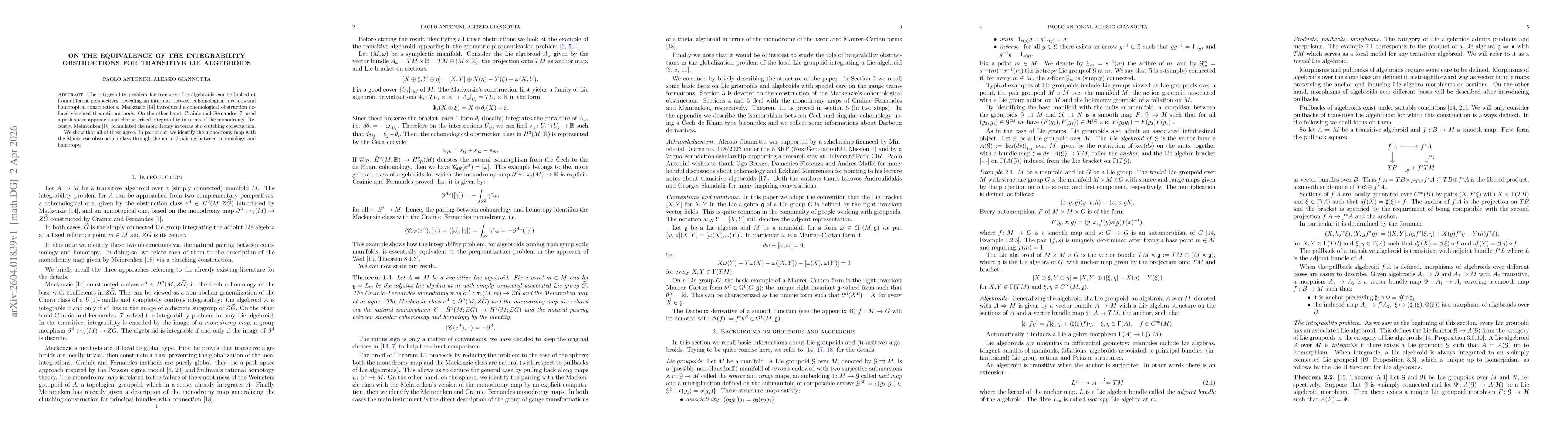 Thumbnail for On the equivalence of the integrability obstructions for transitive Lie algebroids