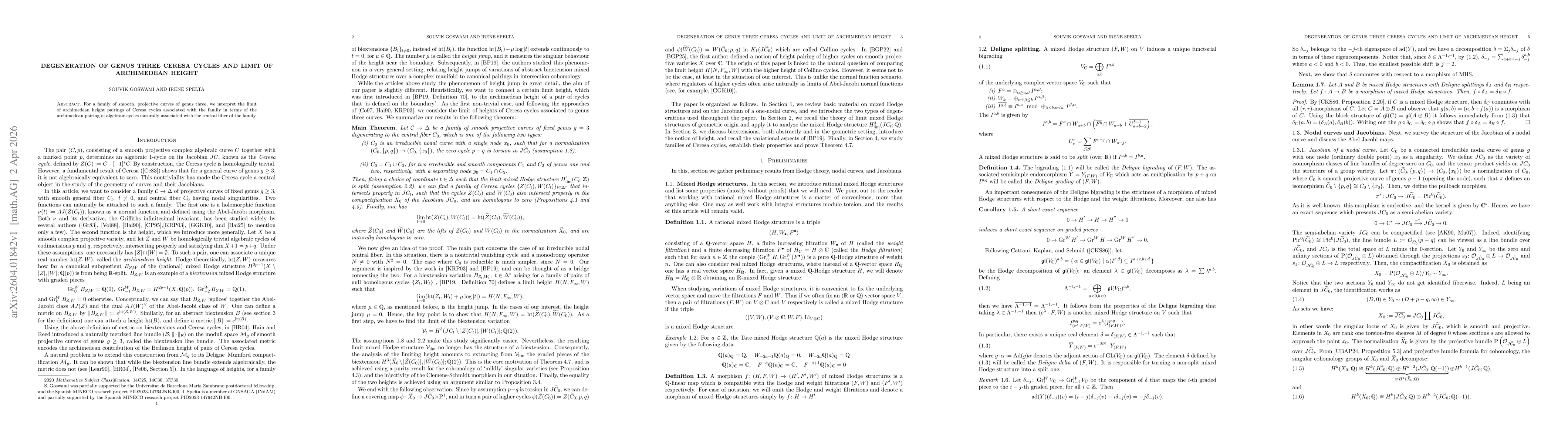 Thumbnail for Genus three Ceresa cycles and limit of archimedean heights