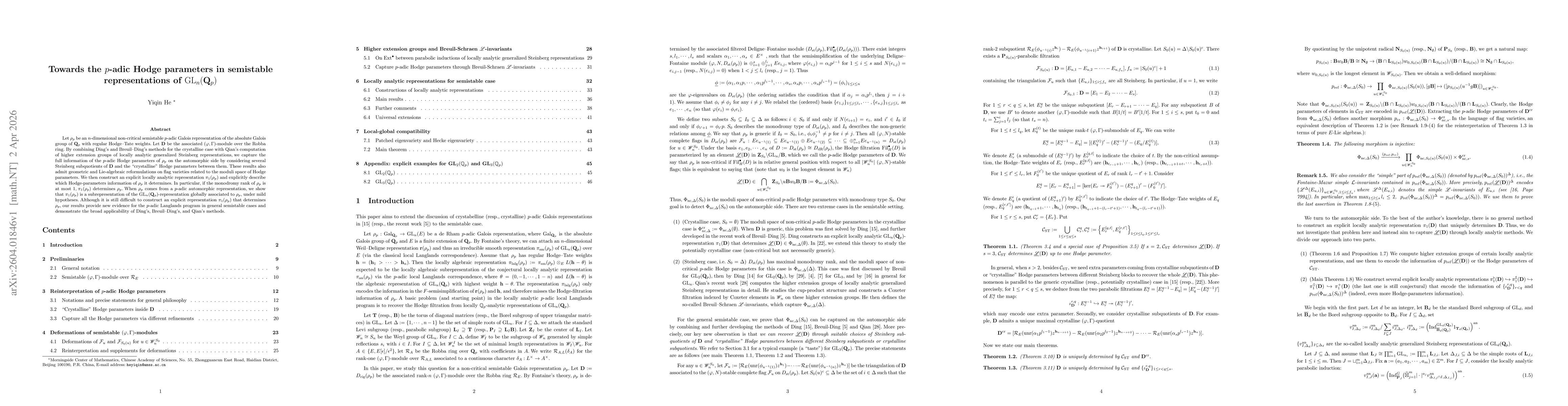 Thumbnail for Towards the $p$-adic Hodge parameters in semistable representations of $\mathrm{GL}_n(\mathrm{Q}_p)$