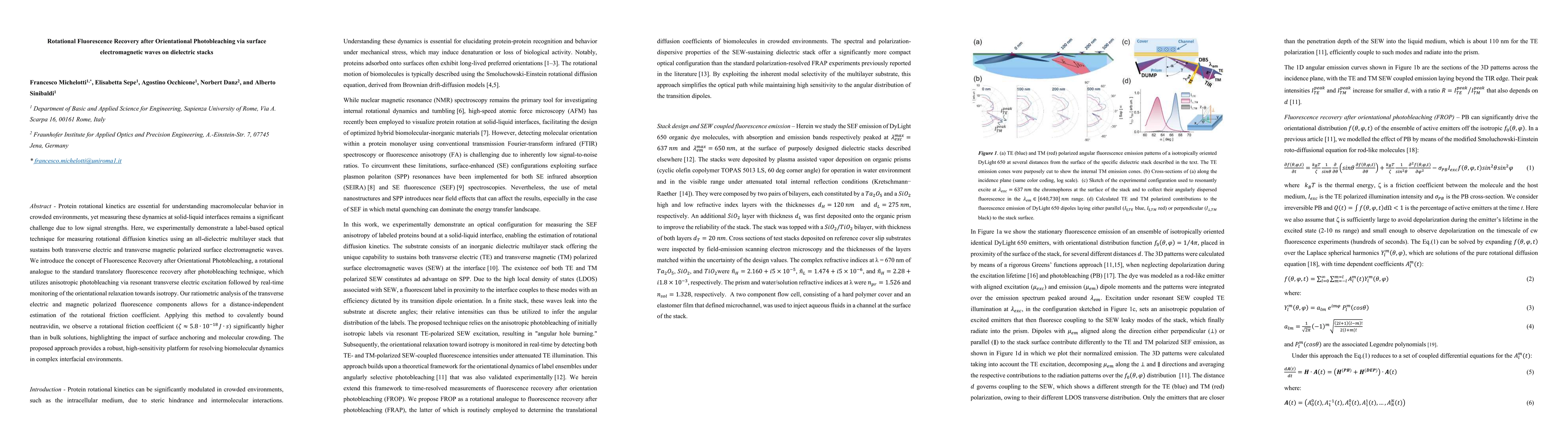 Thumbnail for Rotational Fluorescence Recovery after Orientational Photobleaching via surface electromagnetic waves on dielectric stacks