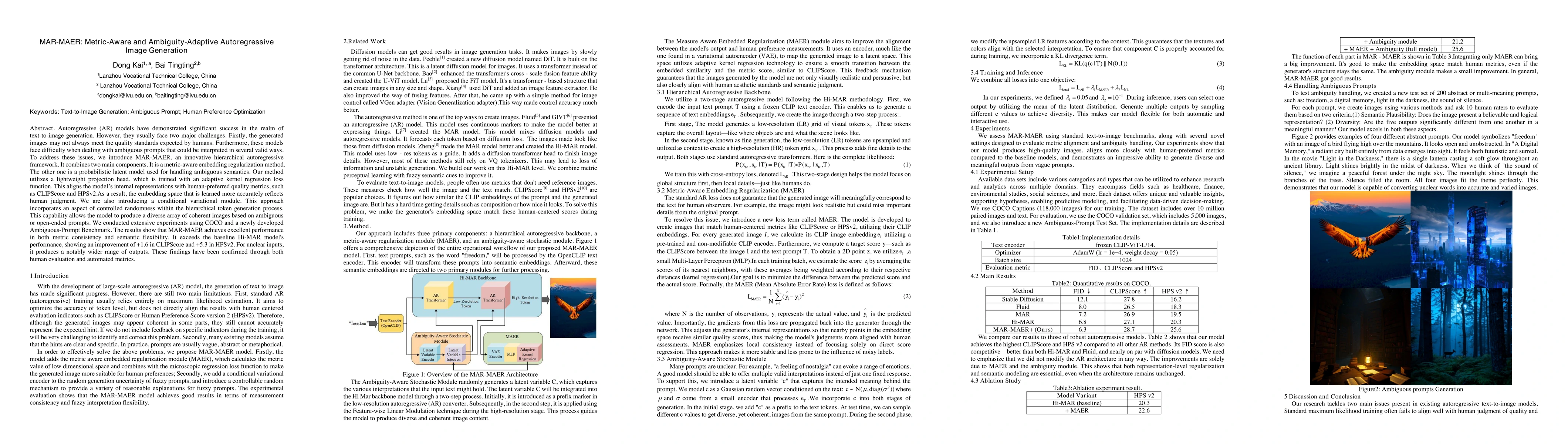 Thumbnail for MAR-MAER: Metric-Aware and Ambiguity-Adaptive Autoregressive Image Generation