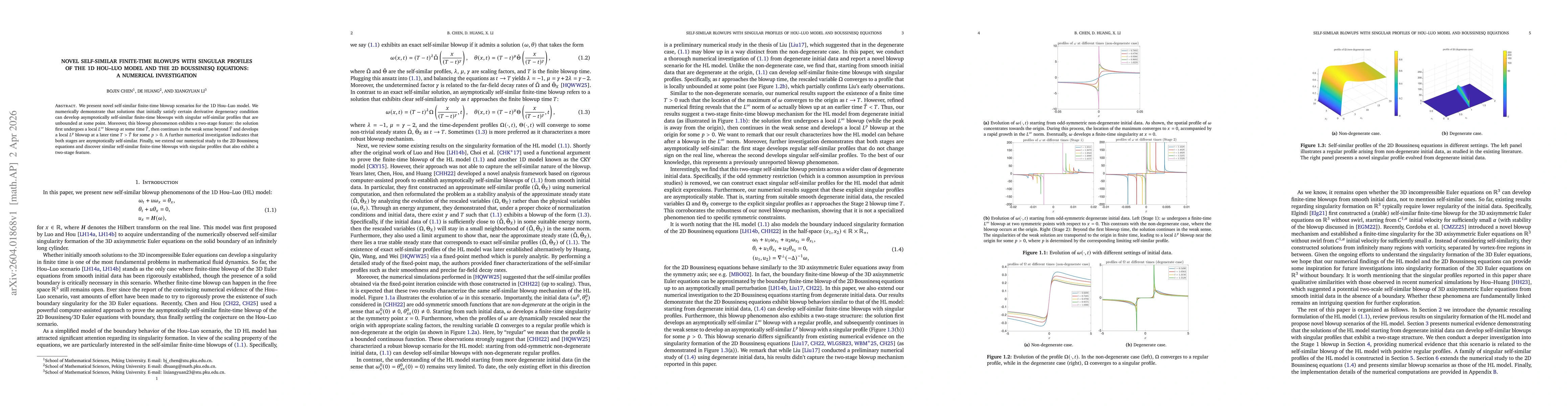 Thumbnail for Novel Self-similar Finite-time Blowups with Singular Profiles of the 1D Hou-Luo Model and the 2D Boussinesq Equations: A Numerical Investigation