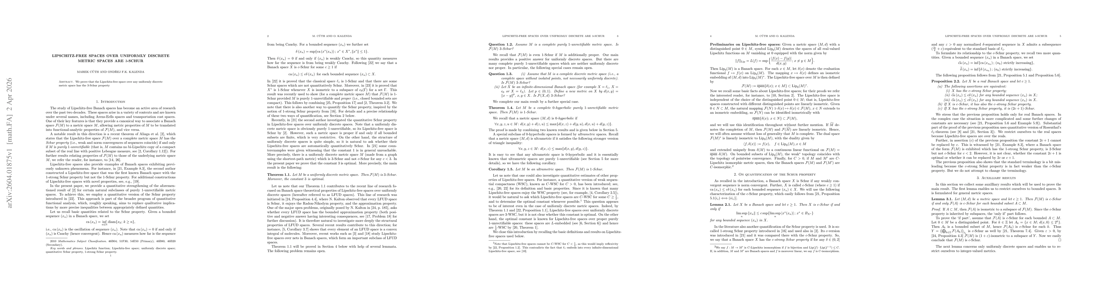 Thumbnail for Lipschitz-free spaces over uniformly discrete metric spaces are 3-Schur