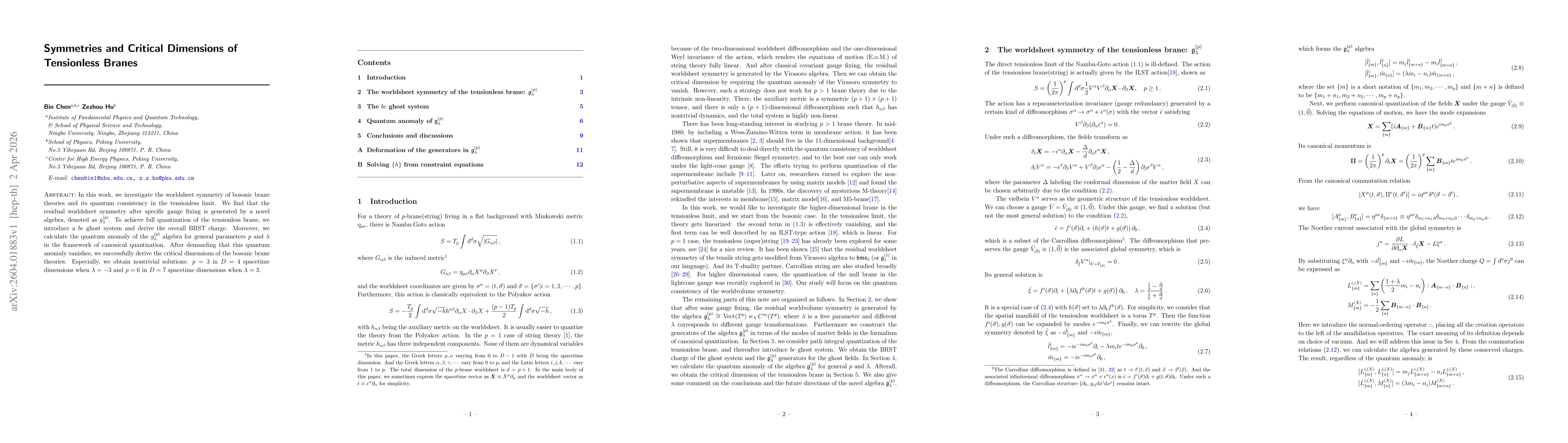 Thumbnail for Symmetries and Critical Dimensions of Tensionless Branes