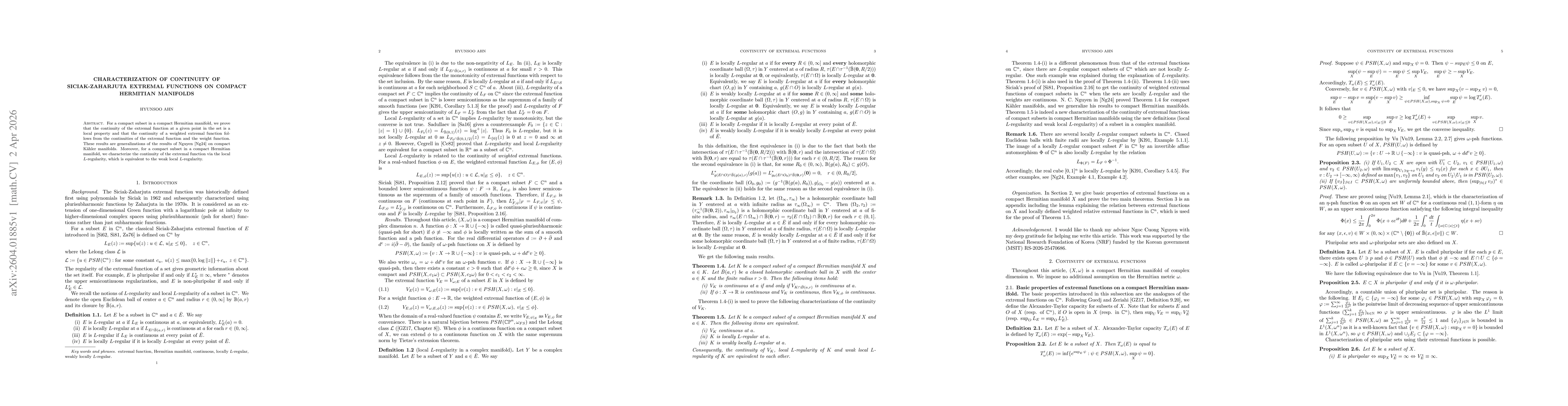 Thumbnail for Characterization of continuity of Siciak-Zaharjuta extremal functions on compact Hermitian manifolds