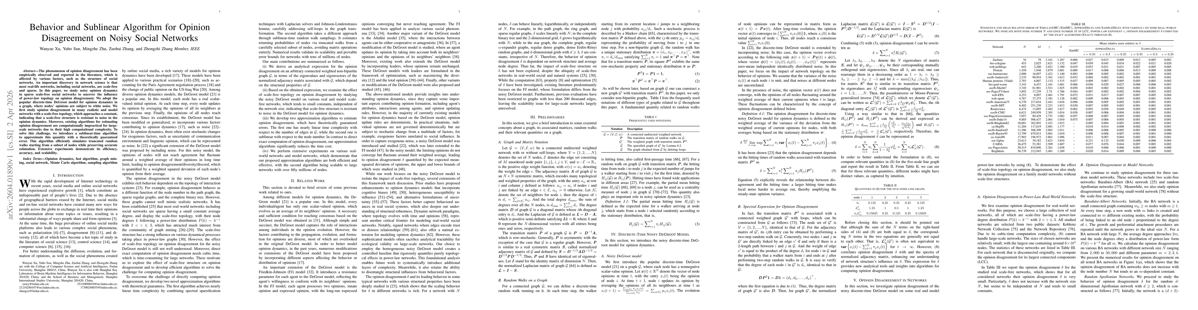 Thumbnail for Behavior and Sublinear Algorithm for Opinion Disagreement on Noisy Social Networks