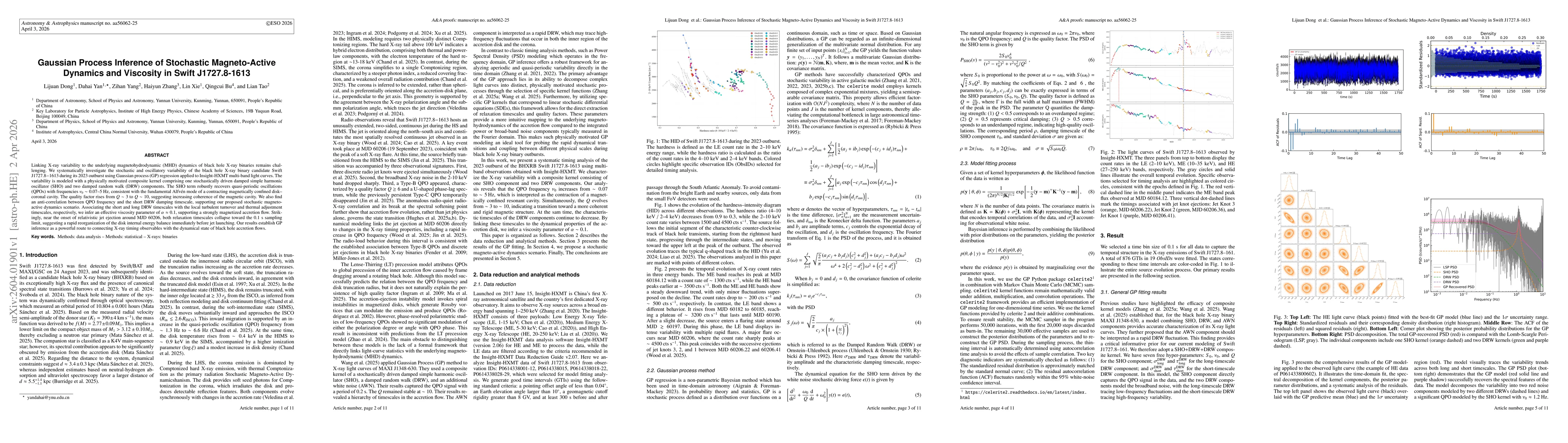 Thumbnail for Gaussian Process Inference of Stochastic Magneto-Active Dynamics and Viscosity in Swift J1727.8-1613