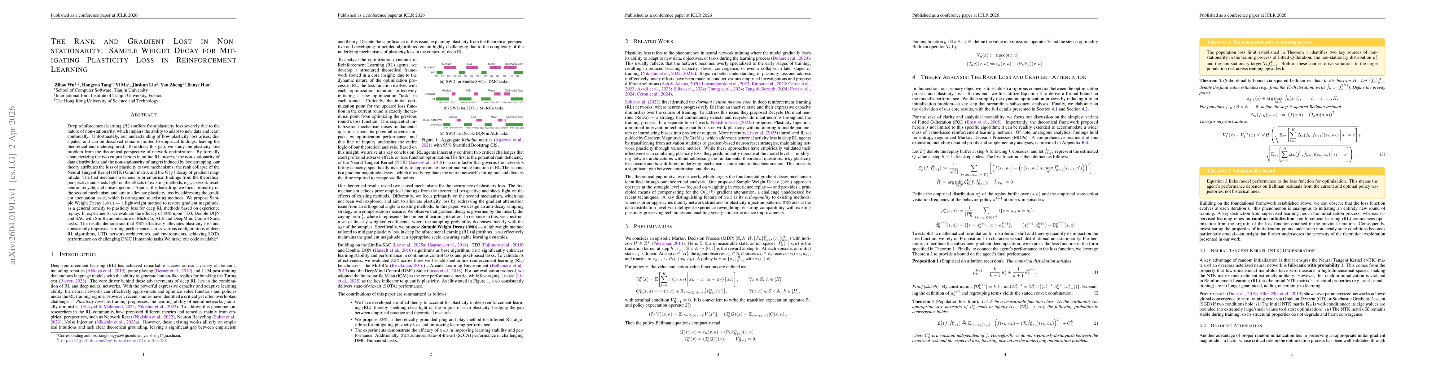 Thumbnail for The Rank and Gradient Lost in Non-stationarity: Sample Weight Decay for Mitigating Plasticity Loss in Reinforcement Learning
