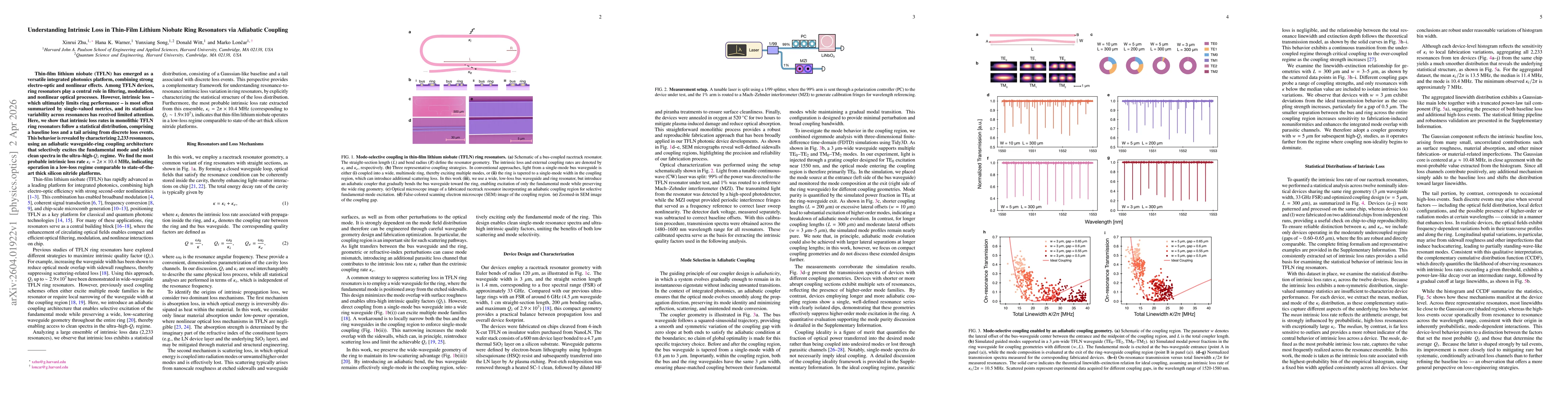 Thumbnail for Understanding Intrinsic Loss in Thin-Film Lithium Niobate Ring Resonators via Adiabatic Coupling