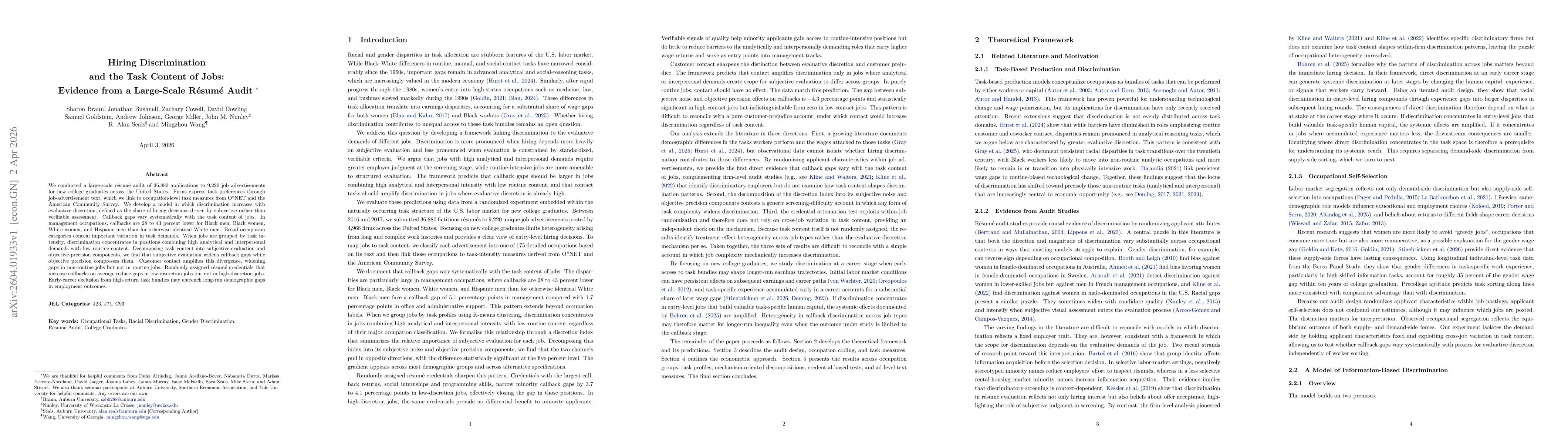 Thumbnail for Hiring Discrimination and the Task Content of Jobs: Evidence from a Large-Scale Résumé Audit