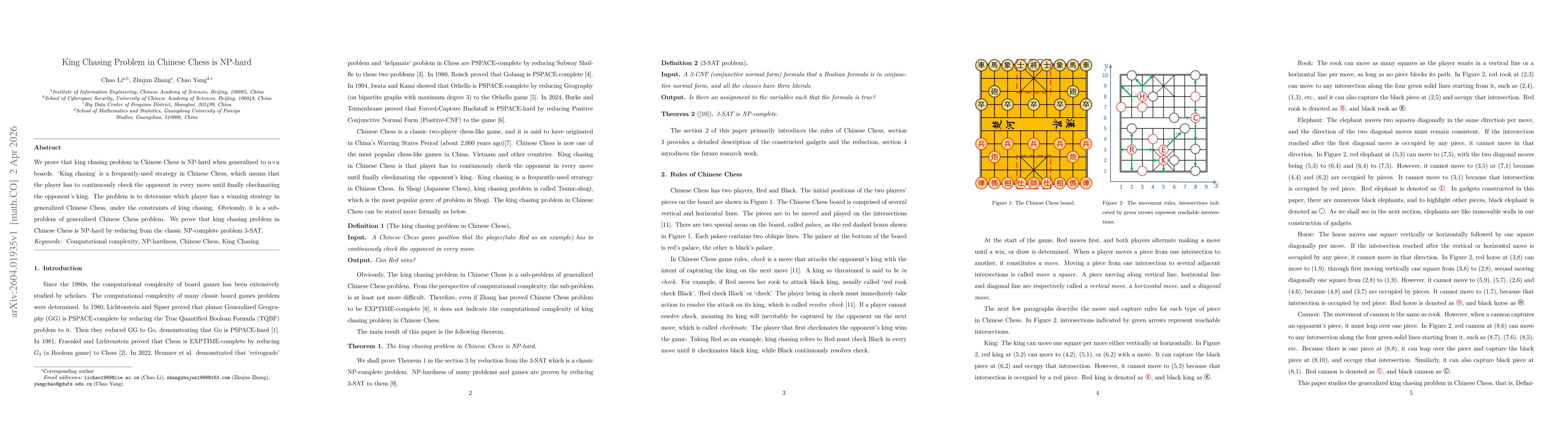 Thumbnail for King Chasing Problem in Chinese Chess is NP-hard