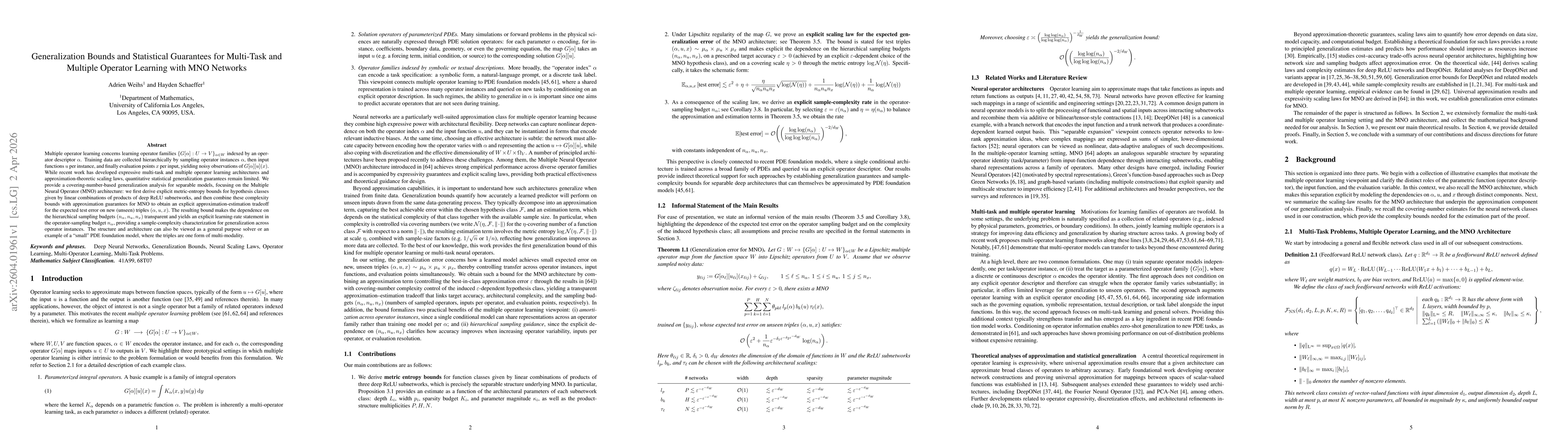 Thumbnail for Generalization Bounds and Statistical Guarantees for Multi-Task and Multiple Operator Learning with MNO Networks