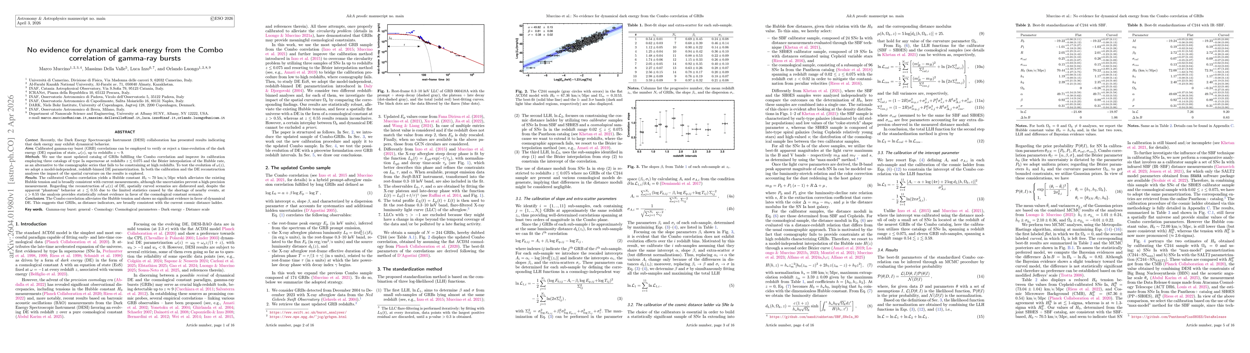 Thumbnail for No evidence for dynamical dark energy from the Combo correlation of GRBs
